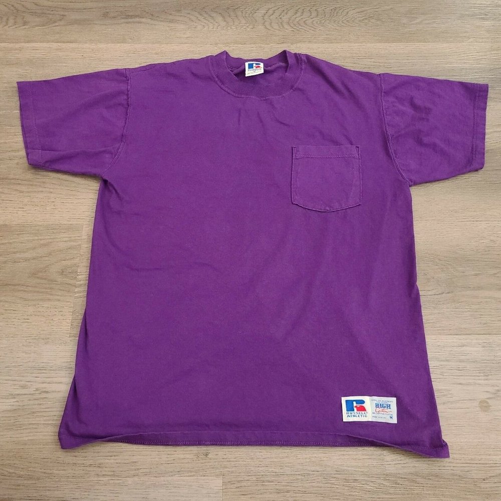 Vintage Russell Athletic High Cotton T-Shirt Purple‎ Pocket Size Medium USA Made